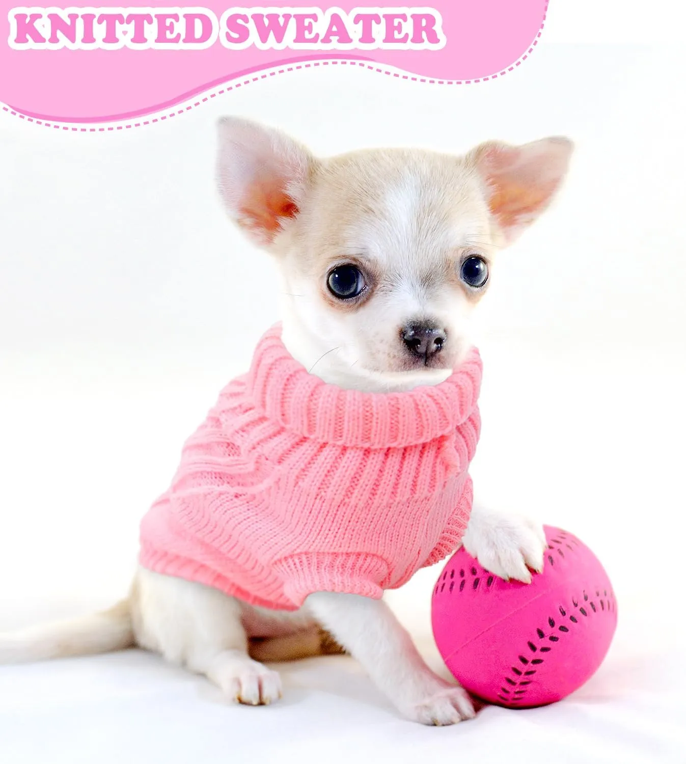 2 Pack XS Dog Sweaters for Small Dogs Girl Knitted Turtleneck Puppy Sweater Warm Fall Winter Female Dog Clothes Pullover Cat Sweater Xs
