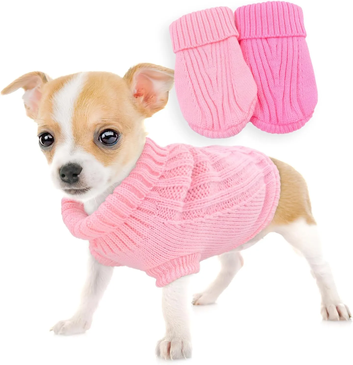 2 Pack XS Dog Sweaters for Small Dogs Girl Knitted Turtleneck Puppy Sweater Warm Fall Winter Female Dog Clothes Pullover Cat Sweater Xs
