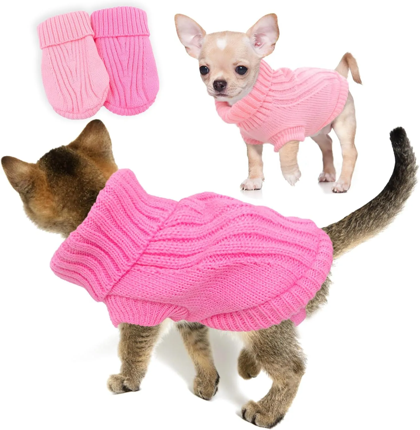 2 Pack XS Dog Sweaters for Small Dogs Girl Knitted Turtleneck Puppy Sweater Warm Fall Winter Female Dog Clothes Pullover Cat Sweater Xs