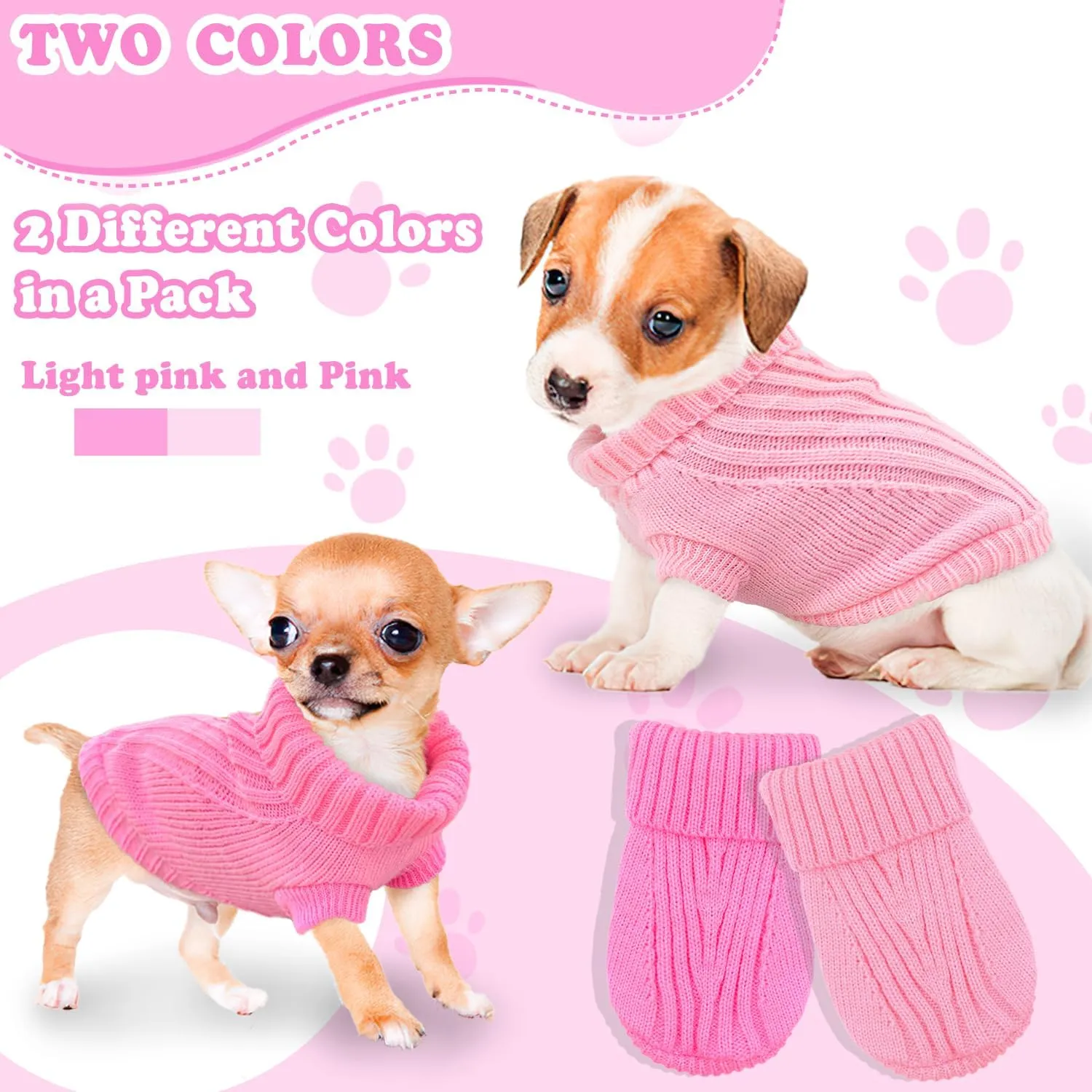 2 Pack XS Dog Sweaters for Small Dogs Girl Knitted Turtleneck Puppy Sweater Warm Fall Winter Female Dog Clothes Pullover Cat Sweater Xs