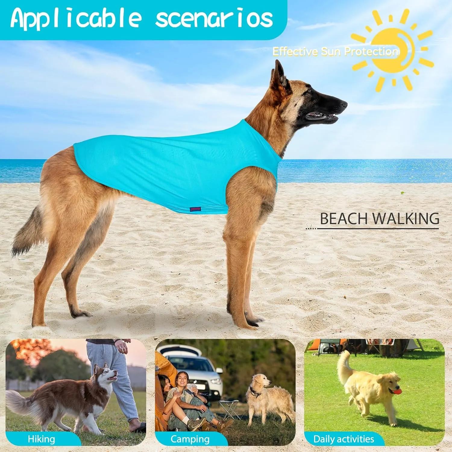 2-Piece Dog Shirt & Vest, Soft & Cool Clothes, Lightweight Stretchy Pet Vest, Summer Dog Sleeveless Clothes for Medium-Large Pets - Purple Blue (L)
