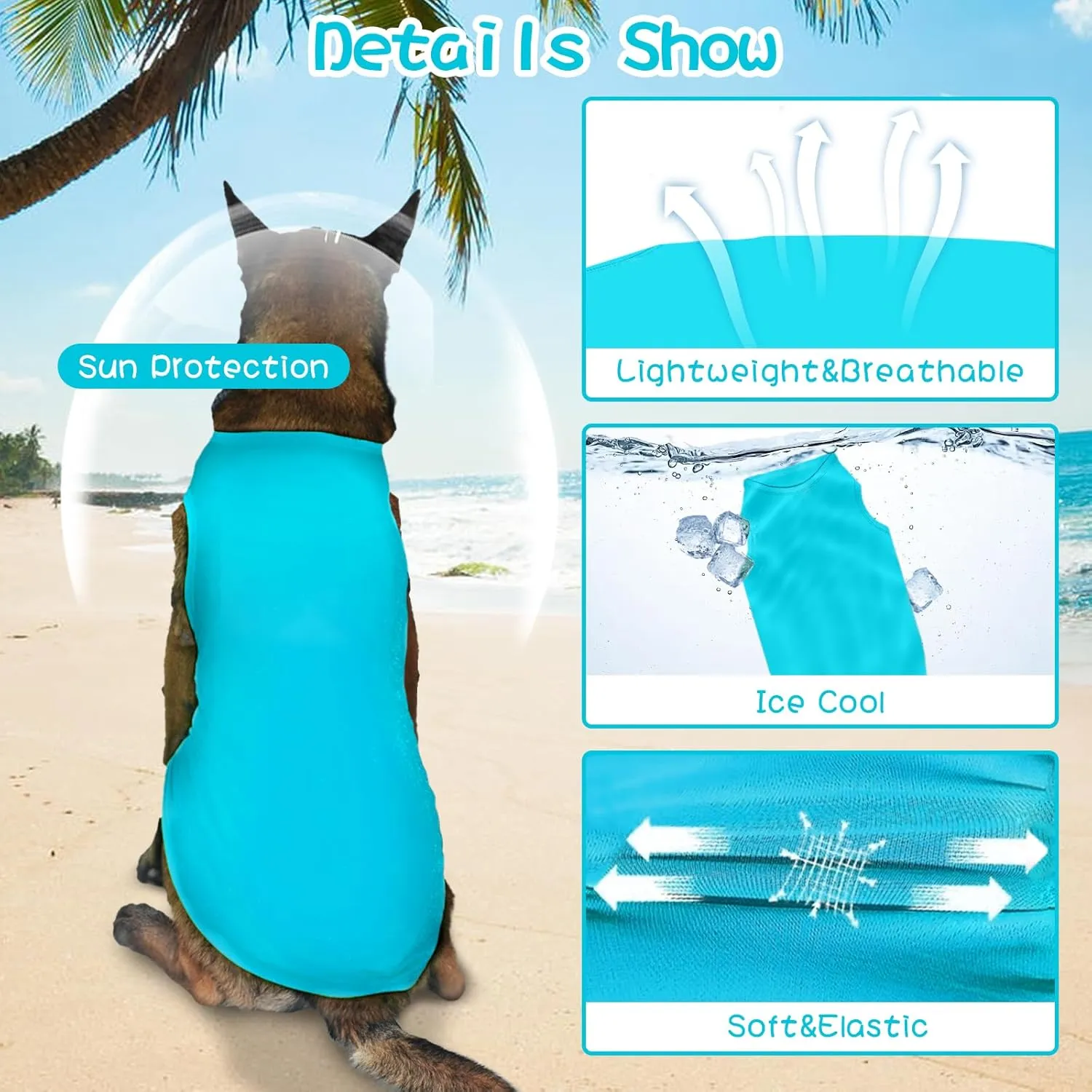 2-Piece Dog Shirt & Vest, Soft & Cool Clothes, Lightweight Stretchy Pet Vest, Summer Dog Sleeveless Clothes for Medium-Large Pets - Purple Blue (L)