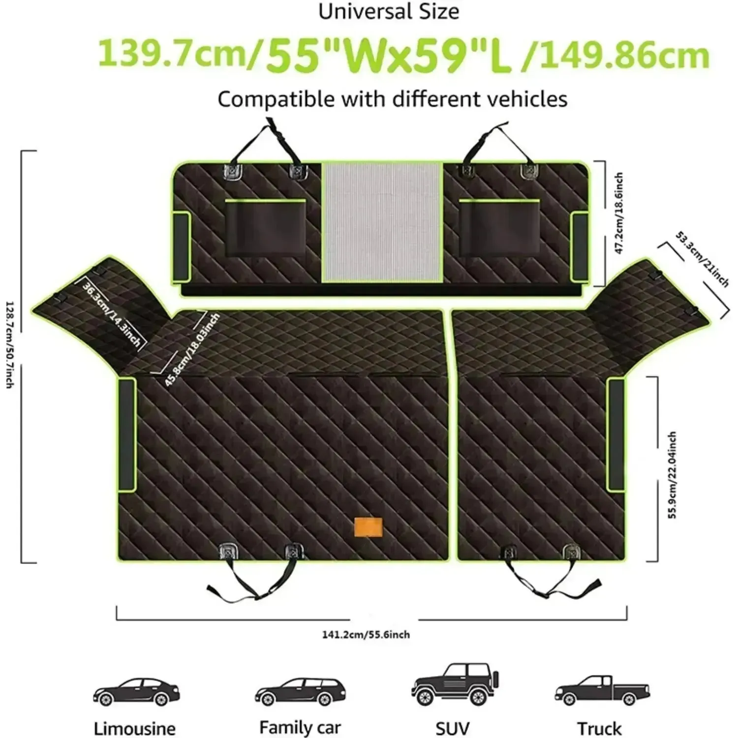 6-in-1 Waterproof Dog Car Seat Cover – Non-Slip Hammock for Cars & SUVs