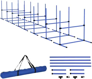 8 Pcs Dog Agility Training Equipment for Dog Agility Course with Adjustable Height Jump Bars, Included Carry Bag, Displacing Top Bar, Blue
