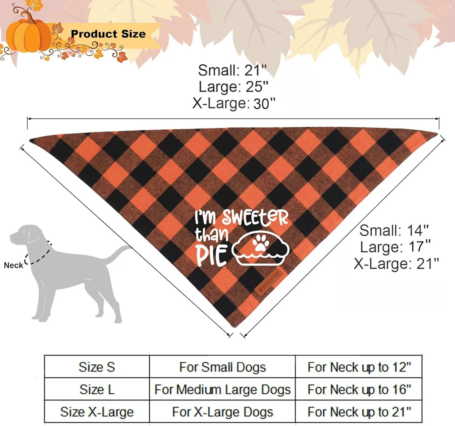 ADOGGYGO Thanksgiving Dog Bandanas, Orange Plaid Pet Scarf, Premium Cotton Fabric, Multiple Sizes Offered, Fall Thanksgiving Bandanas for Medium Large Dogs Pets (Large)
