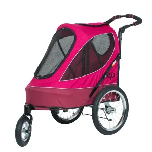 All Terrain Pet Jogger/Stroller/Bike Trailer - Blazin Berry, Shock Absorbing Bike Wheels, Adjustable Handlebar, Dual Brake, for Small/Medium/Large Dogs, Cats, Supports up to 77LBS
