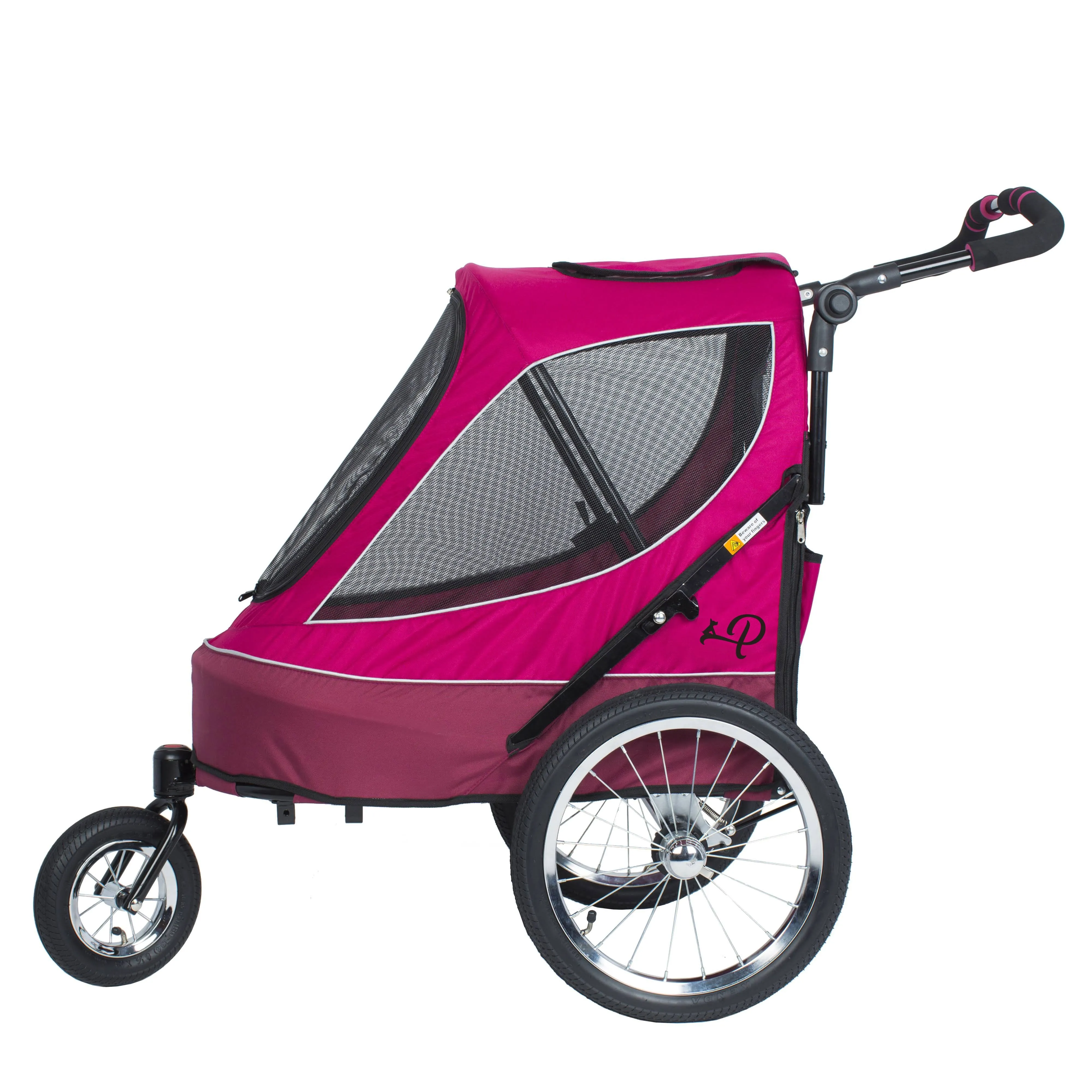 All Terrain Pet Jogger/Stroller/Bike Trailer - Blazin Berry, Shock Absorbing Bike Wheels, Adjustable Handlebar, Dual Brake, for Small/Medium/Large Dogs, Cats, Supports up to 77LBS