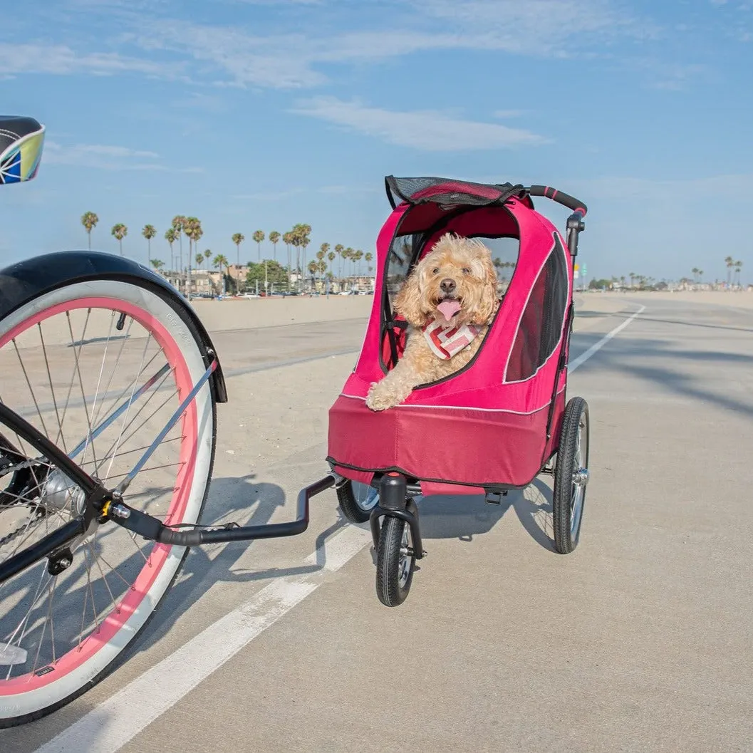 All Terrain Pet Jogger/Stroller/Bike Trailer - Blazin Berry, Shock Absorbing Bike Wheels, Adjustable Handlebar, Dual Brake, for Small/Medium/Large Dogs, Cats, Supports up to 77LBS