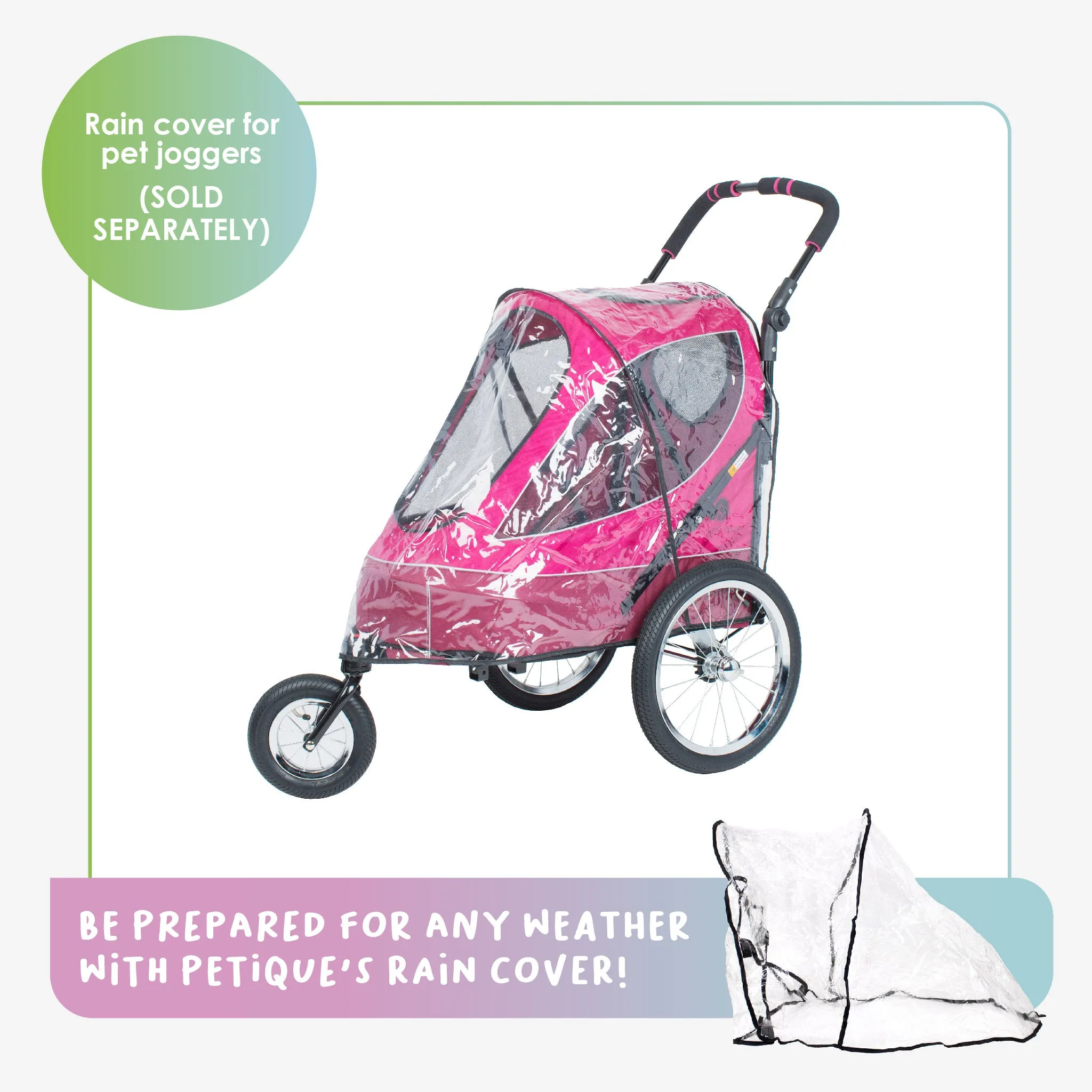 All Terrain Pet Jogger/Stroller/Bike Trailer - Blazin Berry, Shock Absorbing Bike Wheels, Adjustable Handlebar, Dual Brake, for Small/Medium/Large Dogs, Cats, Supports up to 77LBS