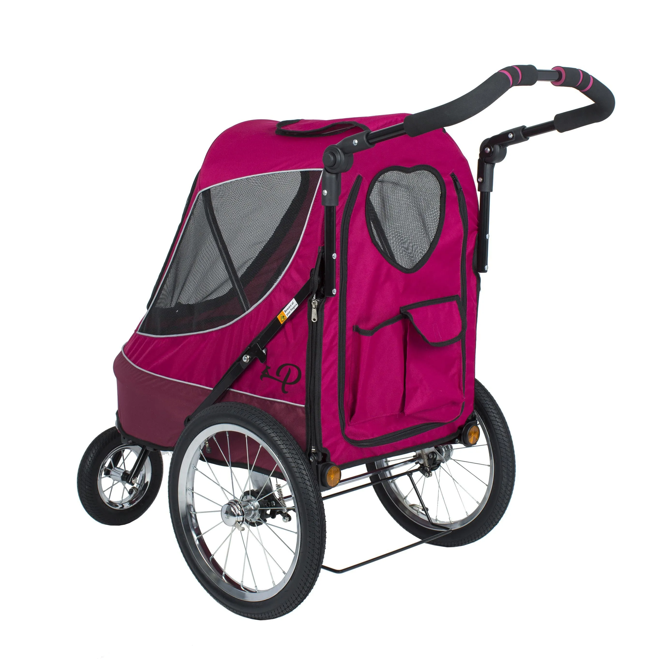 All Terrain Pet Jogger/Stroller/Bike Trailer - Blazin Berry, Shock Absorbing Bike Wheels, Adjustable Handlebar, Dual Brake, for Small/Medium/Large Dogs, Cats, Supports up to 77LBS