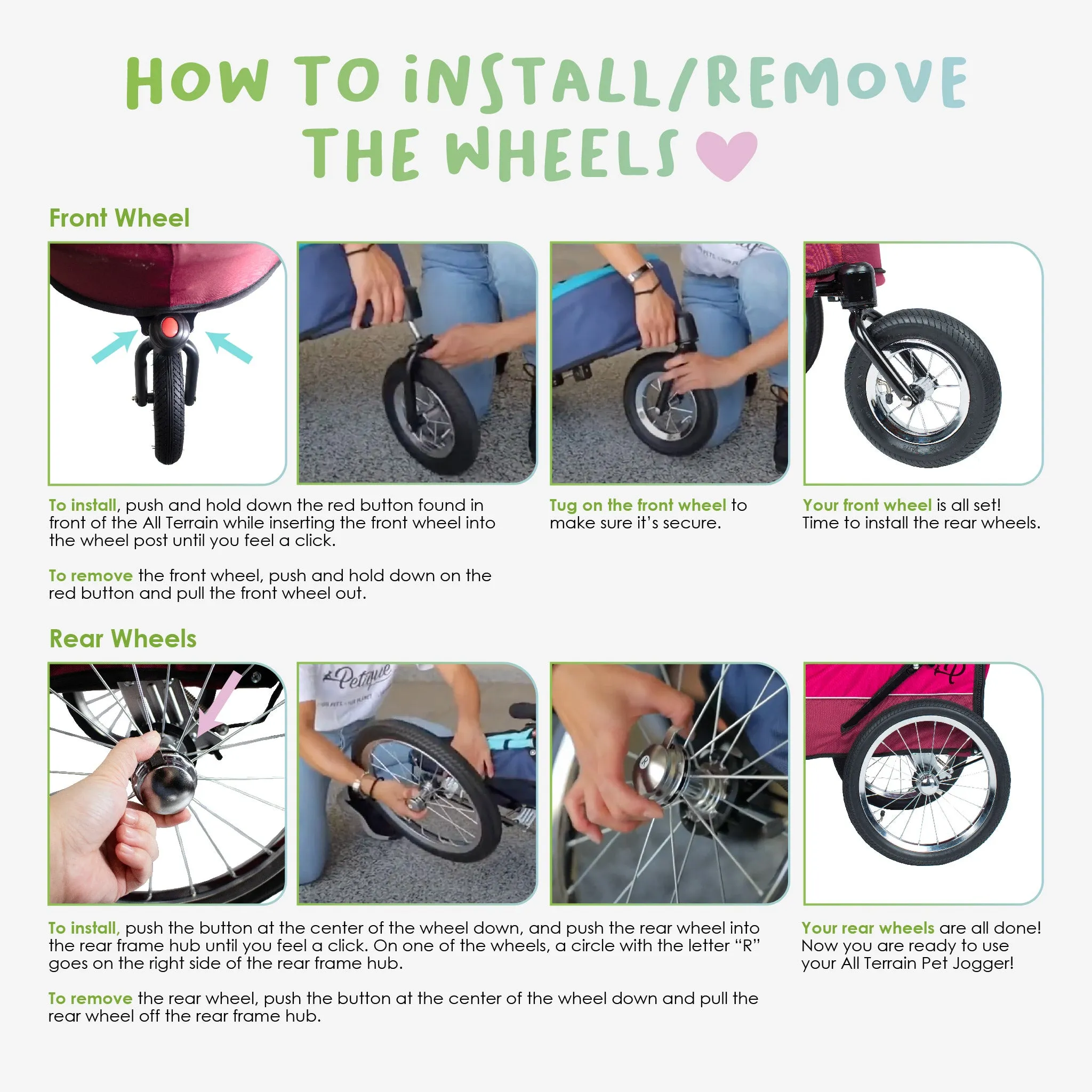 All Terrain Pet Jogger/Stroller/Bike Trailer - Blazin Berry, Shock Absorbing Bike Wheels, Adjustable Handlebar, Dual Brake, for Small/Medium/Large Dogs, Cats, Supports up to 77LBS