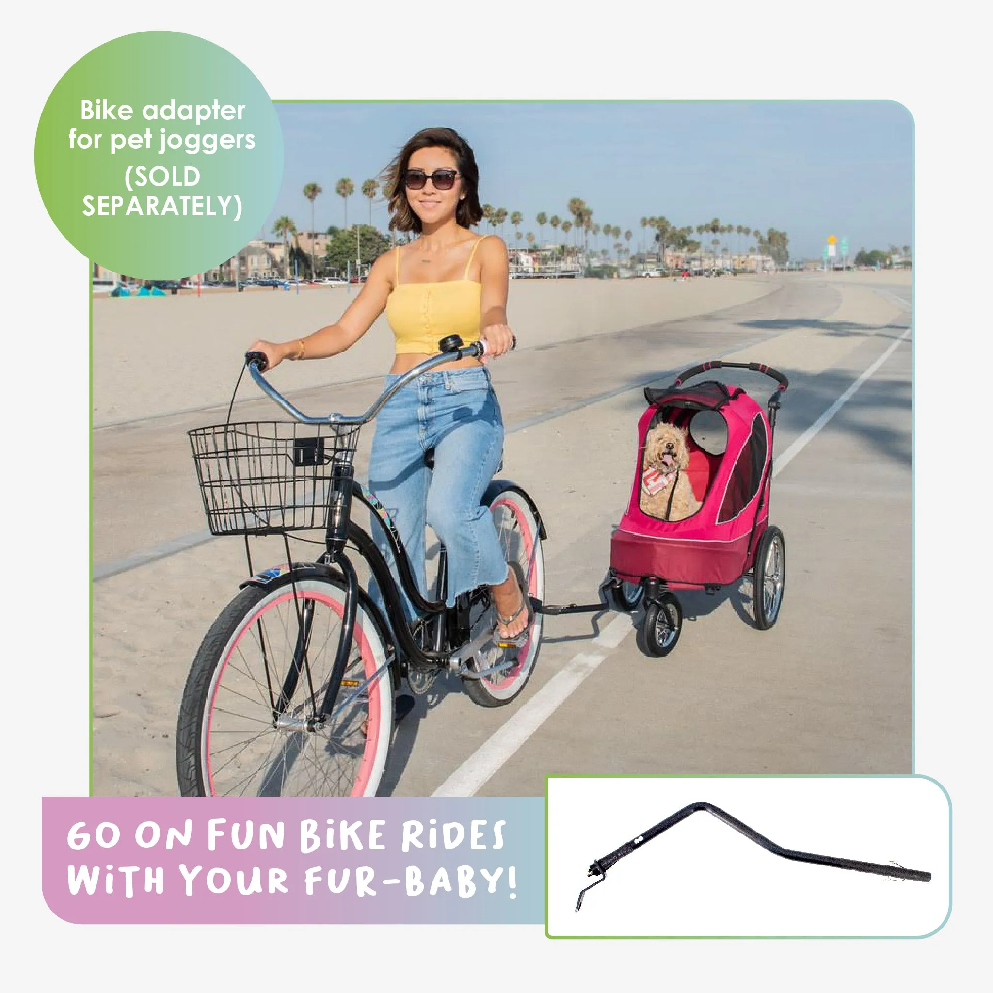 All Terrain Pet Jogger/Stroller/Bike Trailer - Blazin Berry, Shock Absorbing Bike Wheels, Adjustable Handlebar, Dual Brake, for Small/Medium/Large Dogs, Cats, Supports up to 77LBS