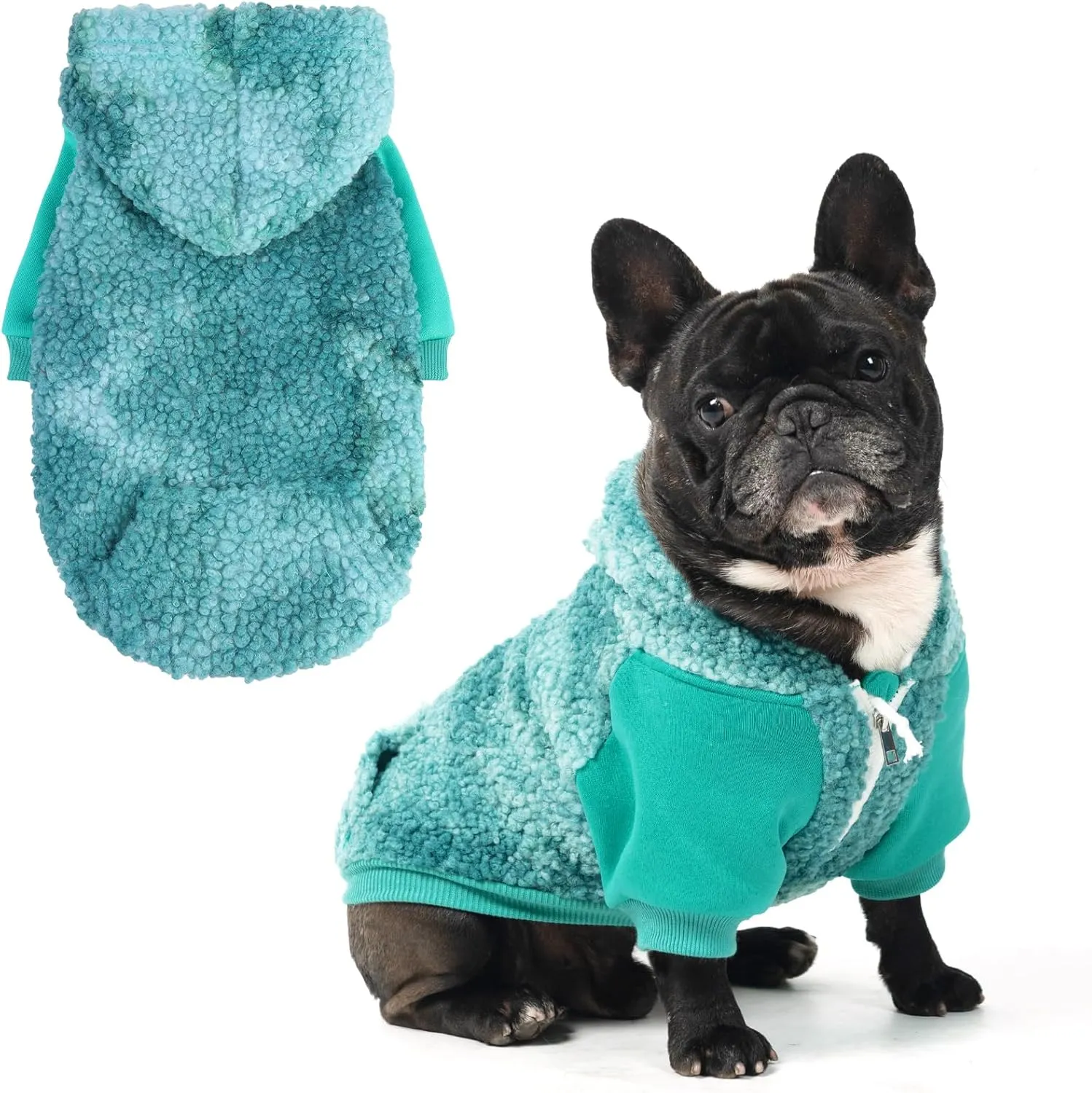 BINGPET Tie Dye Dog Hoodie,Fleece Dog Sweatshirt Puppy Sweater with Leash Hole,Warm Dog Sweater Dog Winter Clothes with Pocket,Pet Outfit Dog Sweaters for Small Medium Dogs Boy and Girl (Blue,SM)