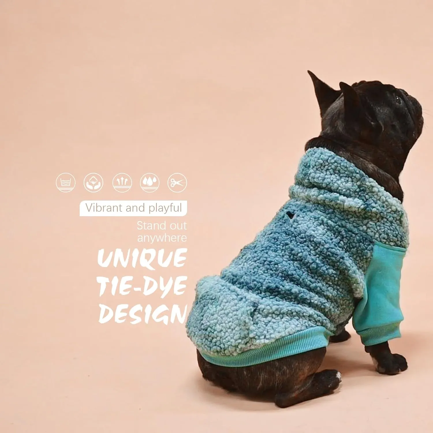 BINGPET Tie Dye Dog Hoodie,Fleece Dog Sweatshirt Puppy Sweater with Leash Hole,Warm Dog Sweater Dog Winter Clothes with Pocket,Pet Outfit Dog Sweaters for Small Medium Dogs Boy and Girl (Blue,SM)