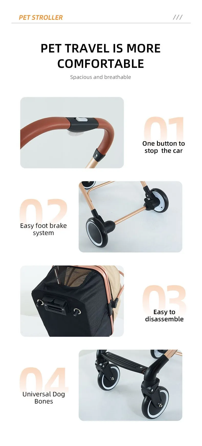 BNDC 106 Pram & Stroller For Dogs & Cats (Khaki)