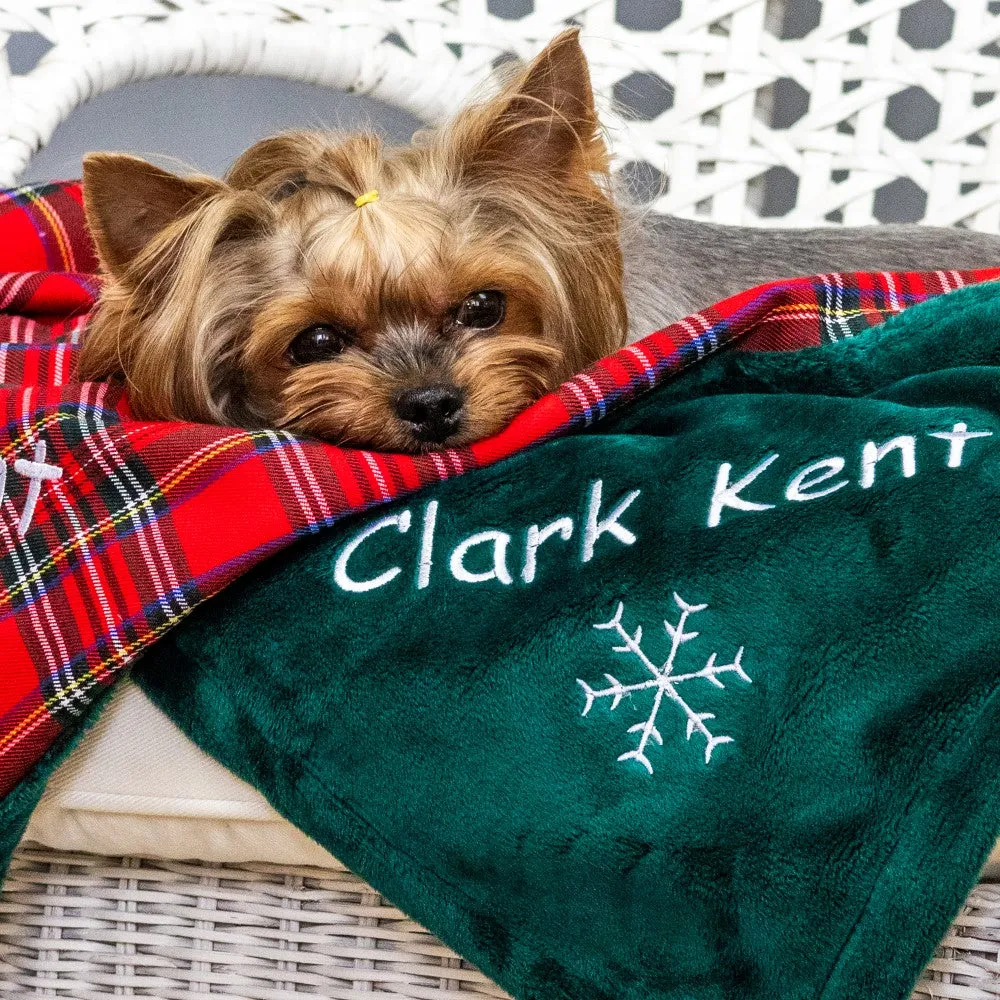Christmas personalized dog blanket and toy with name embroidery