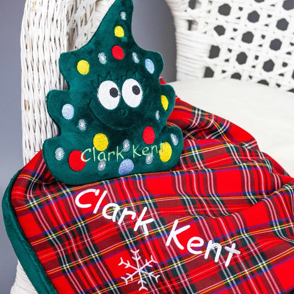 Christmas personalized dog blanket and toy with name embroidery