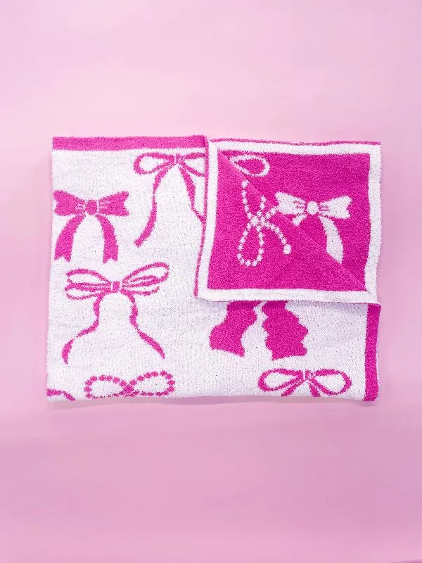 Cozy Pink Bow Luxury Throw Blanket