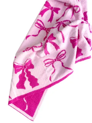 Cozy Pink Bow Luxury Throw Blanket