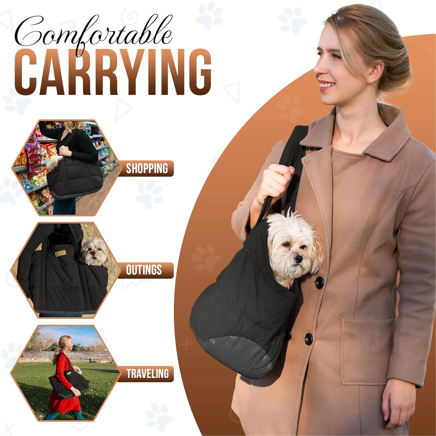 Cozy Plush Dog Purse Carrier for Small Dogs - Dog Carrier Purse with Secure Harness Clip, Dog Tote Bag for Small Dogs and Puppies - Black