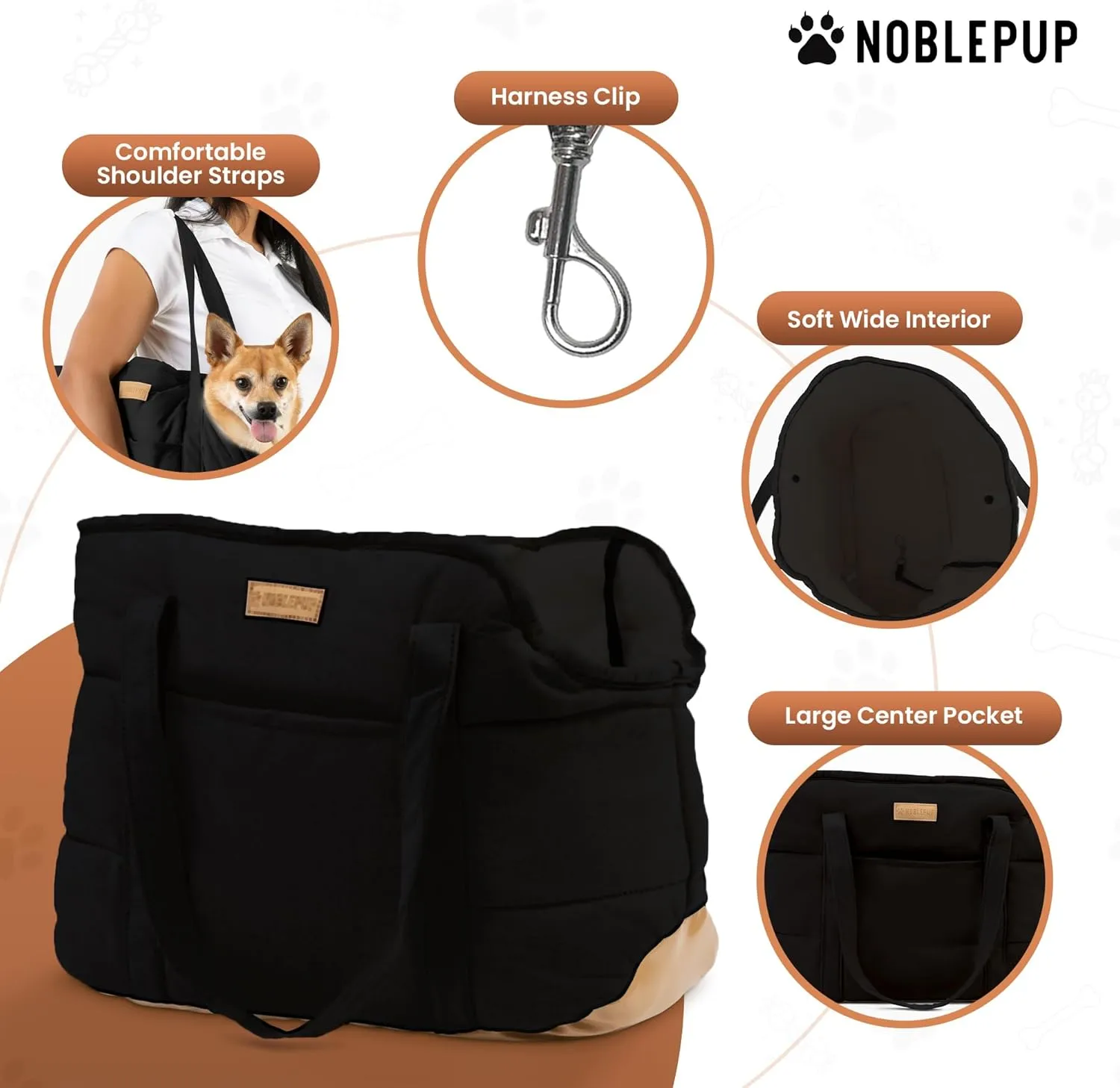 Cozy Plush Dog Purse Carrier for Small Dogs - Dog Carrier Purse with Secure Harness Clip, Dog Tote Bag for Small Dogs and Puppies - Black