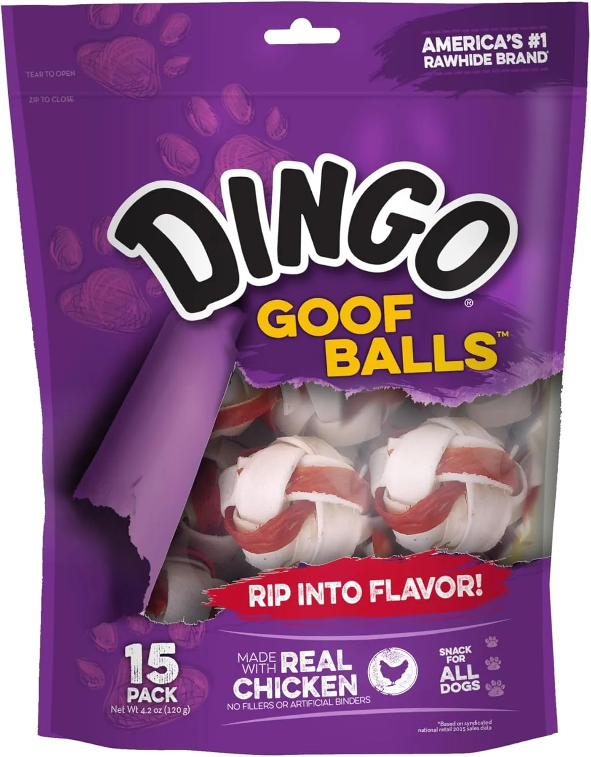 Dingo Goof Balls 15 Count, Premium Rawhide Treats For Small Dogs, Made With Real Chicken 15-Count