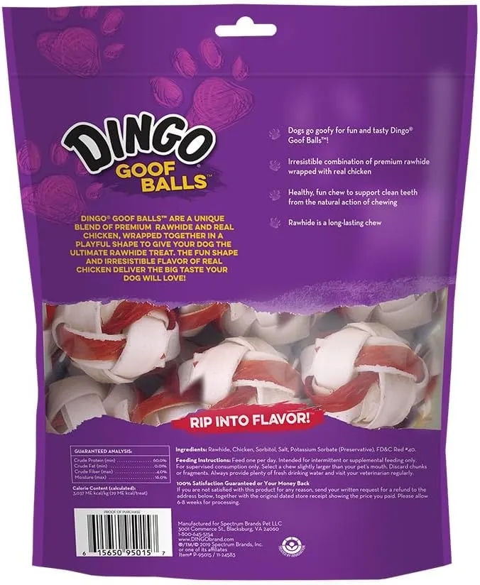 Dingo Goof Balls 15 Count, Premium Rawhide Treats For Small Dogs, Made With Real Chicken 15-Count