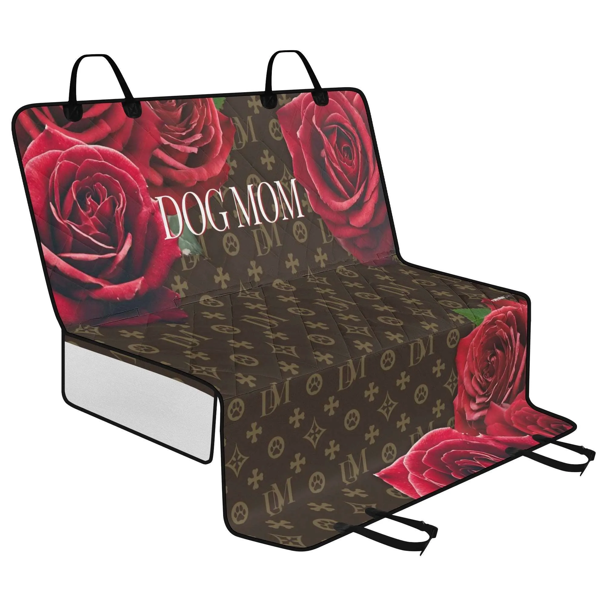 Dog Mom "DM" Motif Red Rose Hammock Dog Car Seat Cover