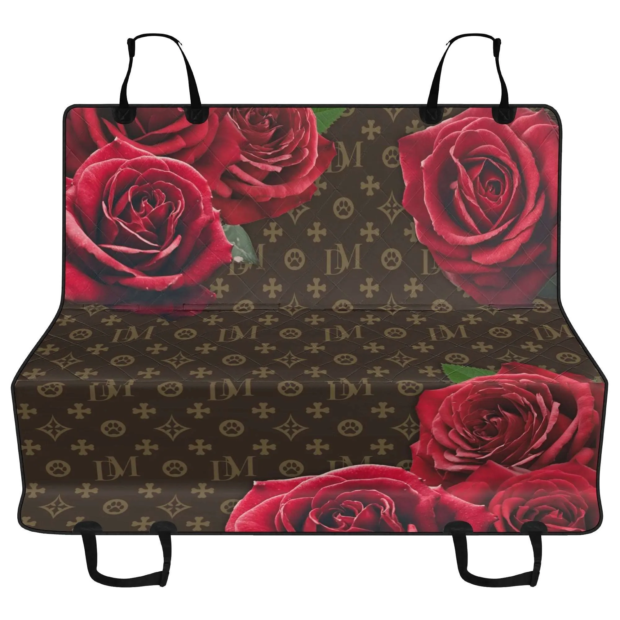 Dog Mom "DM" Motif Red Rose Hammock Dog Car Seat Cover