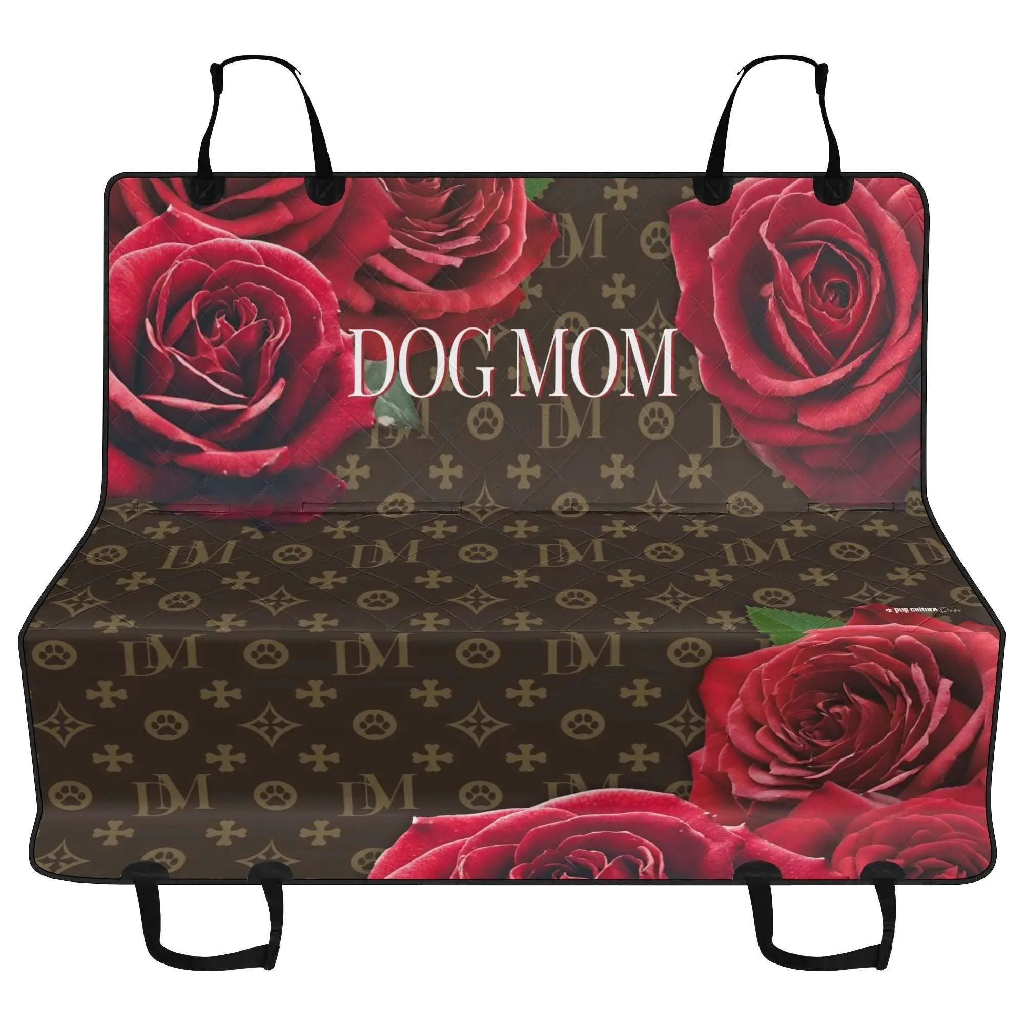 Dog Mom "DM" Motif Red Rose Hammock Dog Car Seat Cover