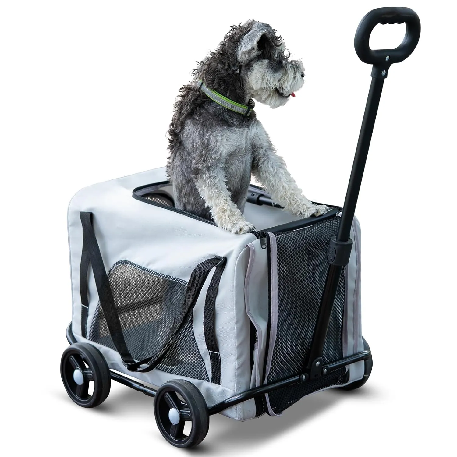 Dog Stroller 2 in 1 Pet Carrier Bag 4 Wheels Folding Dog Cart Pet Stroller for Travelling Shopping Walking Playing for Small Dogs Cats (Grey)