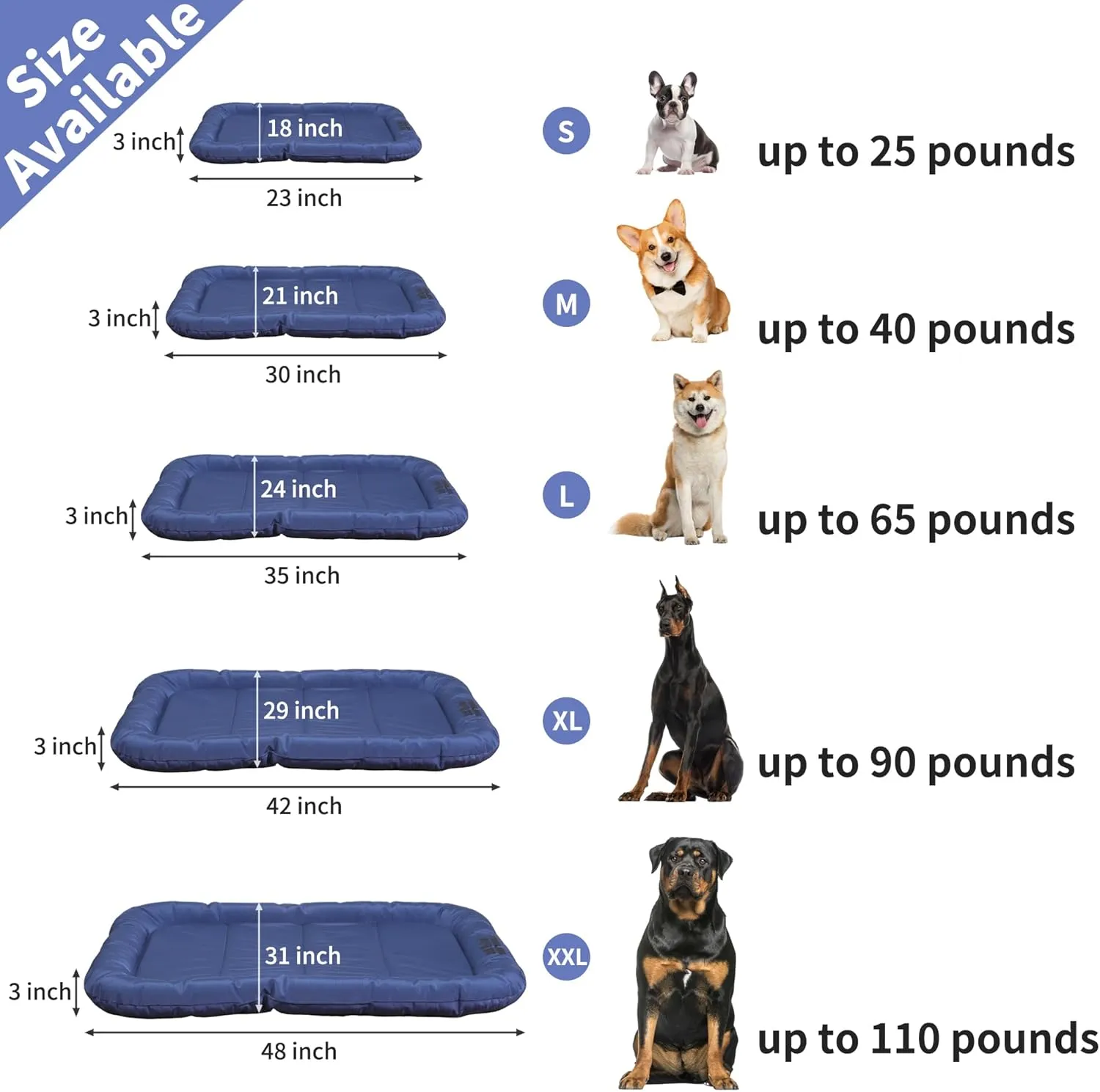 Durable Outdoor Dog Bed Chew Proof Fully Waterproof Indoor Crate Mat with Pillow Around Curling Sleep Stable Kennel Pad, for Pets (Blue, M (30 * 21in))