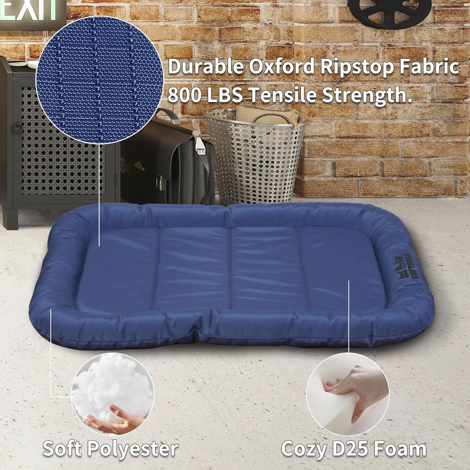 Durable Outdoor Dog Bed Chew Proof Fully Waterproof Indoor Crate Mat with Pillow Around Curling Sleep Stable Kennel Pad, for Pets (Blue, M (30 * 21in))