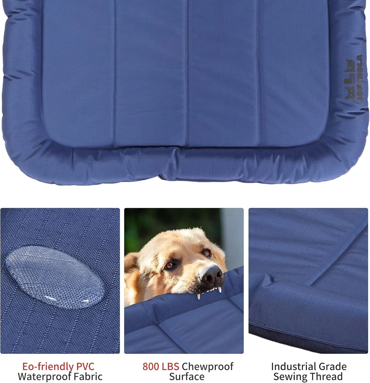 Durable Outdoor Dog Bed Chew Proof Fully Waterproof Indoor Crate Mat with Pillow Around Curling Sleep Stable Kennel Pad, for Pets (Blue, M (30 * 21in))