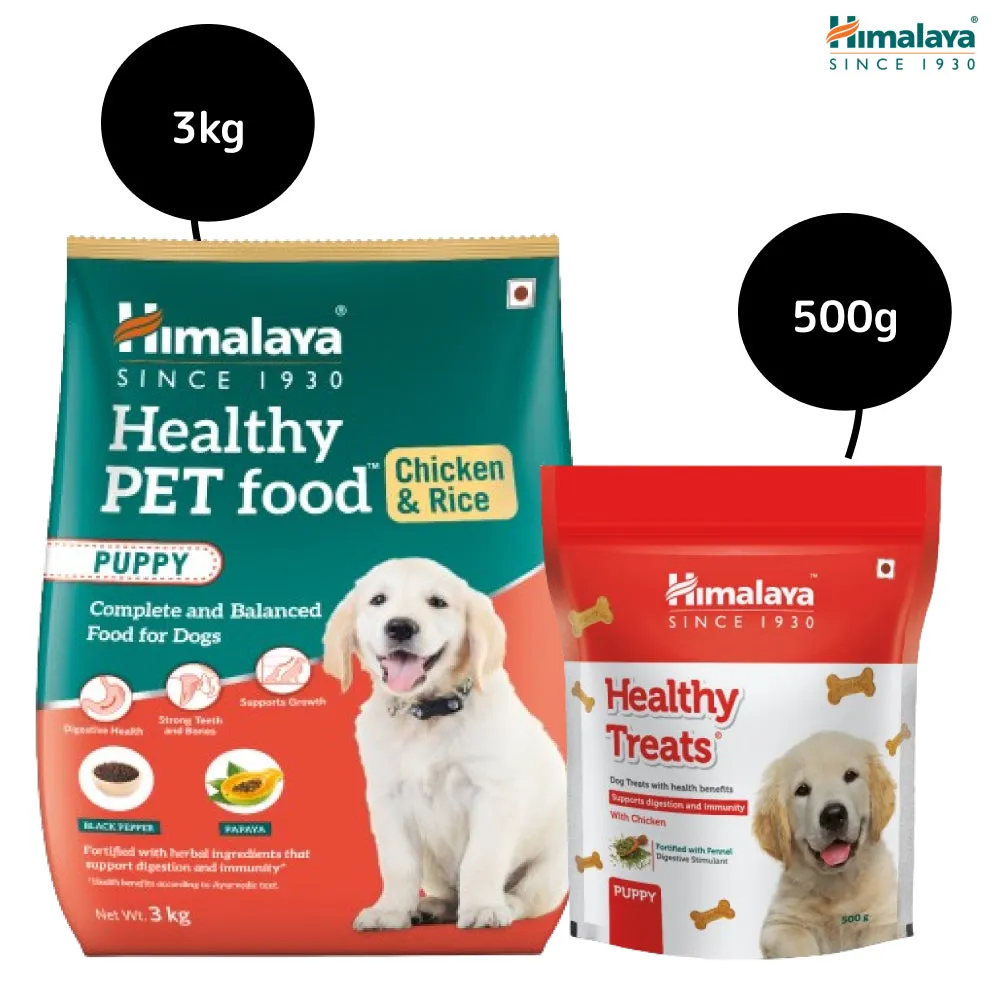 Himalaya Chicken & Rice Healthy Pet Dry Food and Chicken Healthy Treats Puppy Combo