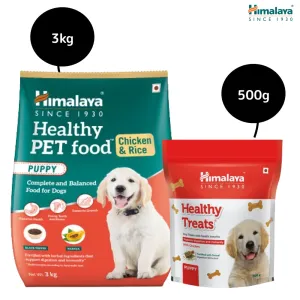 Himalaya Chicken & Rice Healthy Pet Dry Food and Chicken Healthy Treats Puppy Combo
