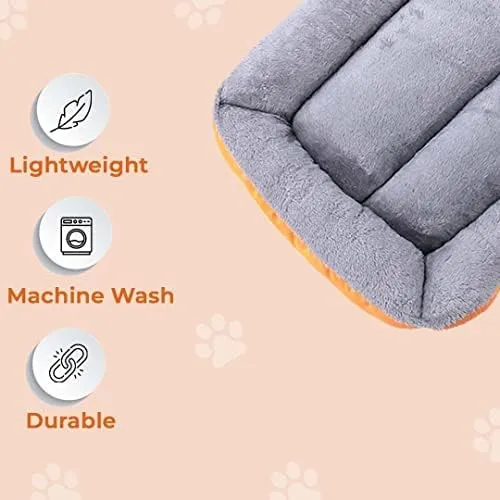 Kuber Industries Dog & Cat Bed|Super Soft Plush Top Pet Bed|Oxford Cloth Polyester Filling|Washable Dog Bed|Rectangular Cat Bed with Rise-Edge Pillow|QY036OR-M|Orange (Pack of 6)