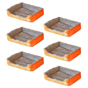 Kuber Industries Dog & Cat Bed|Super Soft Plush Top Pet Bed|Oxford Cloth Polyester Filling|Washable Dog Bed|Rectangular Cat Bed with Rise-Edge Pillow|QY036OR-M|Orange (Pack of 6)