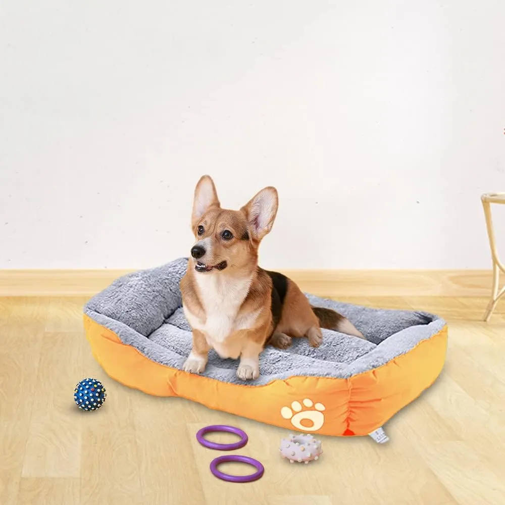 Kuber Industries Dog & Cat Bed|Super Soft Plush Top Pet Bed|Oxford Cloth Polyester Filling|Washable Dog Bed|Rectangular Cat Bed with Rise-Edge Pillow|QY036OR-M|Orange (Pack of 6)