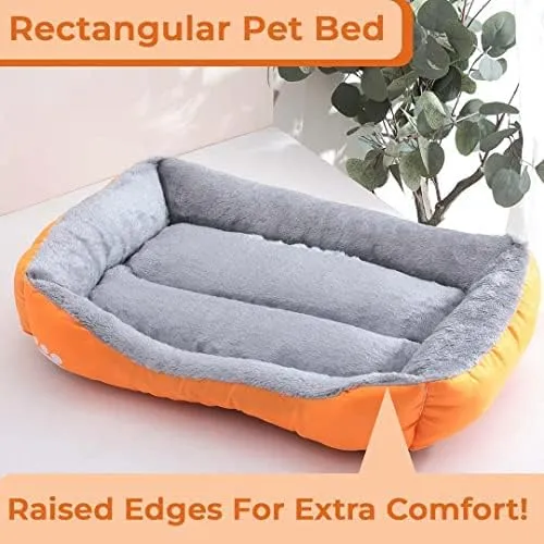 Kuber Industries Dog & Cat Bed|Super Soft Plush Top Pet Bed|Oxford Cloth Polyester Filling|Washable Dog Bed|Rectangular Cat Bed with Rise-Edge Pillow|QY036OR-M|Orange (Pack of 6)
