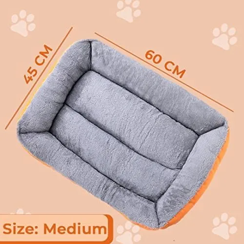 Kuber Industries Dog & Cat Bed|Super Soft Plush Top Pet Bed|Oxford Cloth Polyester Filling|Washable Dog Bed|Rectangular Cat Bed with Rise-Edge Pillow|QY036OR-M|Orange (Pack of 6)