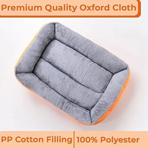 Kuber Industries Dog & Cat Bed|Super Soft Plush Top Pet Bed|Oxford Cloth Polyester Filling|Washable Dog Bed|Rectangular Cat Bed with Rise-Edge Pillow|QY036OR-M|Orange (Pack of 6)