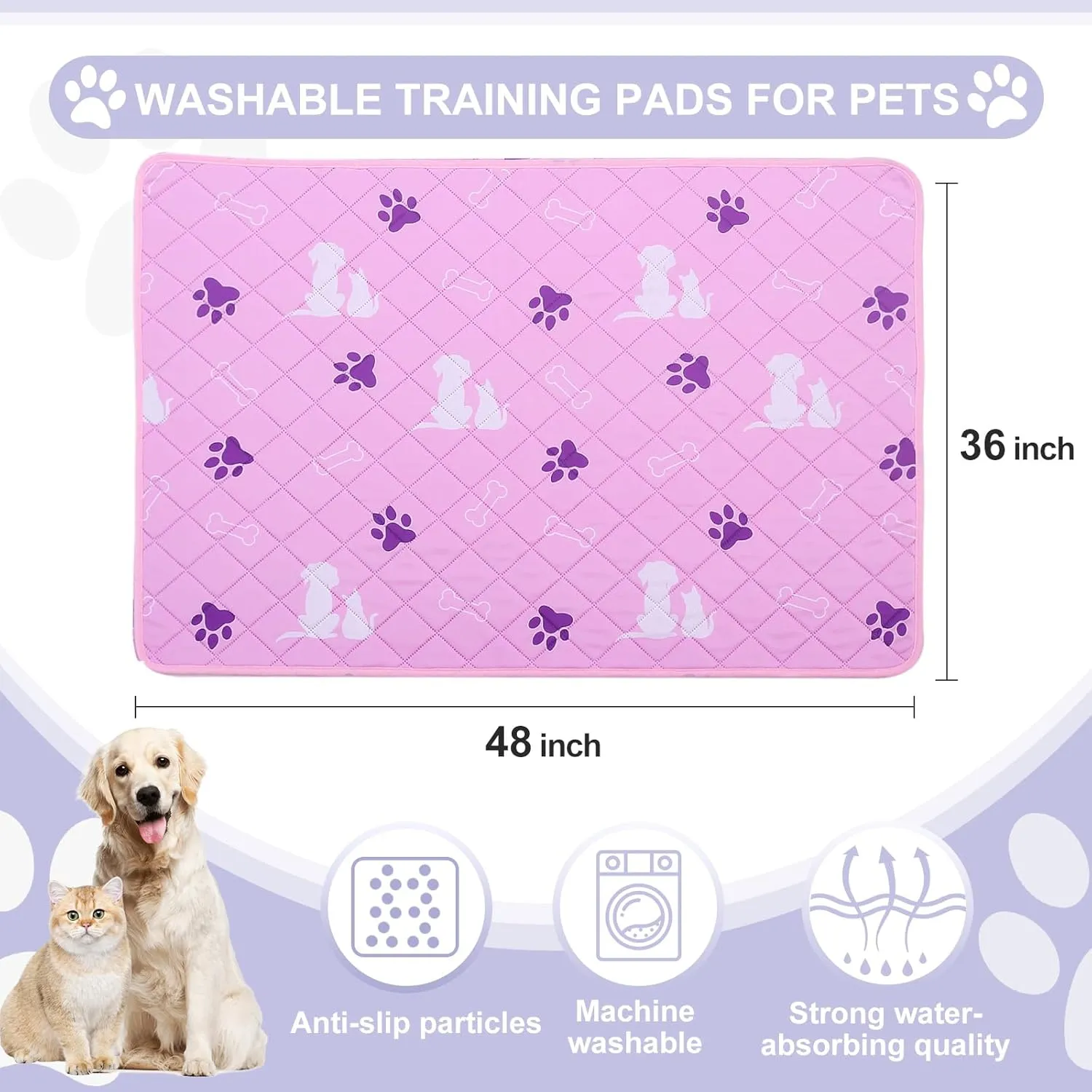 Large Washable Pee Pads for Dogs,Non-Slip Washable Pee Pads,36X48 inch Reusable Pet Training Pads,Reusable Puppy Pads, Dog Training Pads with Fast Absorbent,Waterproof Bed Pads,Dog Crate Pad