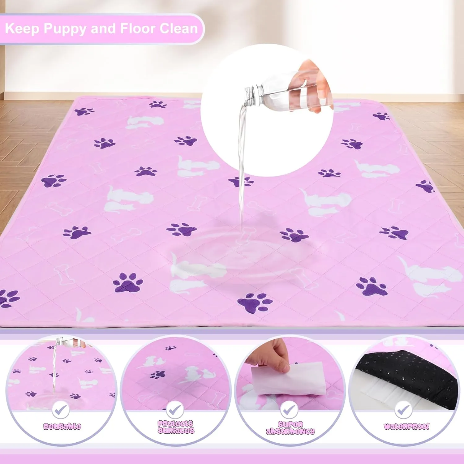 Large Washable Pee Pads for Dogs,Non-Slip Washable Pee Pads,36X48 inch Reusable Pet Training Pads,Reusable Puppy Pads, Dog Training Pads with Fast Absorbent,Waterproof Bed Pads,Dog Crate Pad