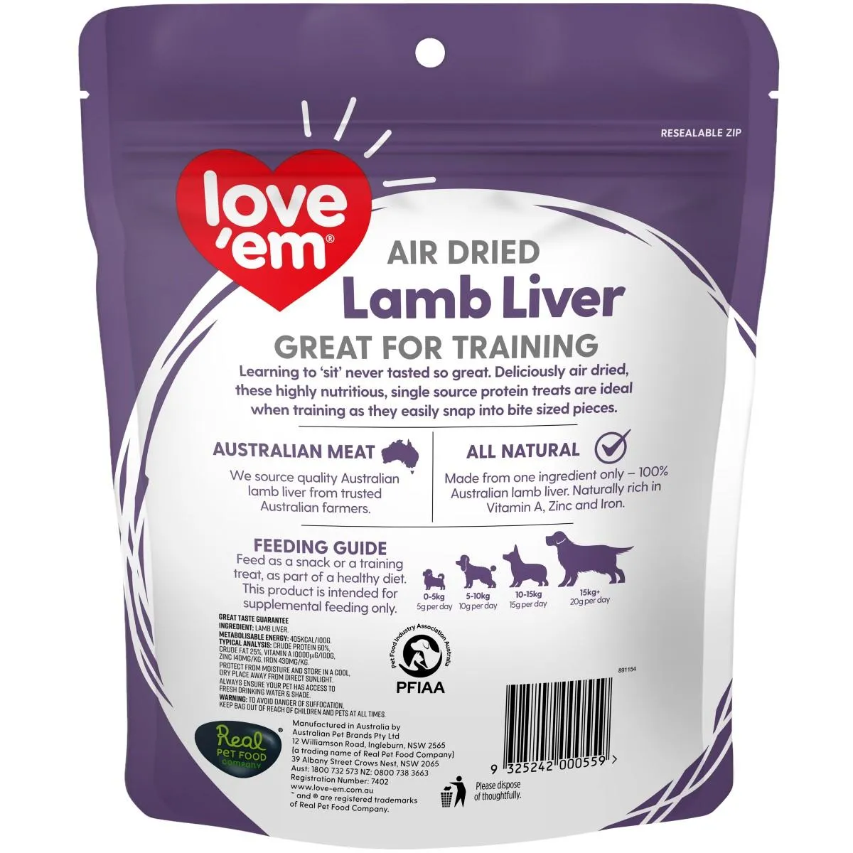 Love Em Air Dried Lamb Liver Dog Treats 200g