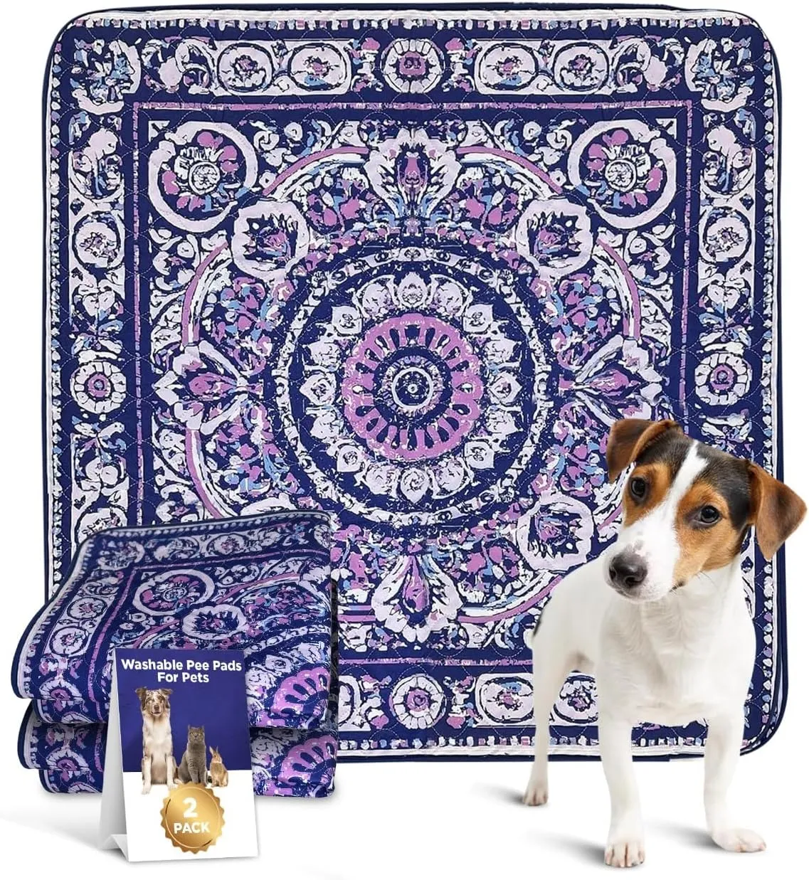 Love Storee Washable Dog Pee Pads  2 Pack, 36"x36" Reusable, Waterproof, Non-Slip, Odor-Control Pet Mats for Puppy Potty Training, Crate, Whelping Box, Rug & Floor Protection