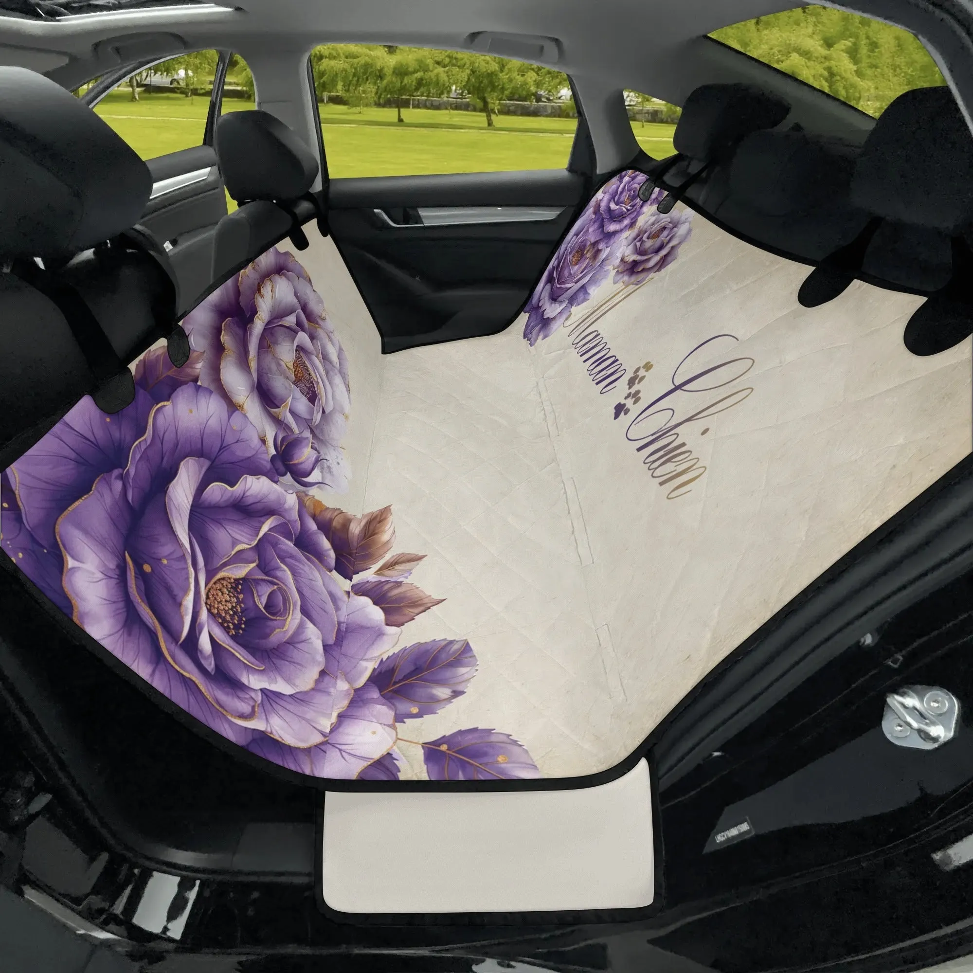 Maman Chien ["Dog Mom" in French] Lavender Rose Hammock Dog Car Seat Cover
