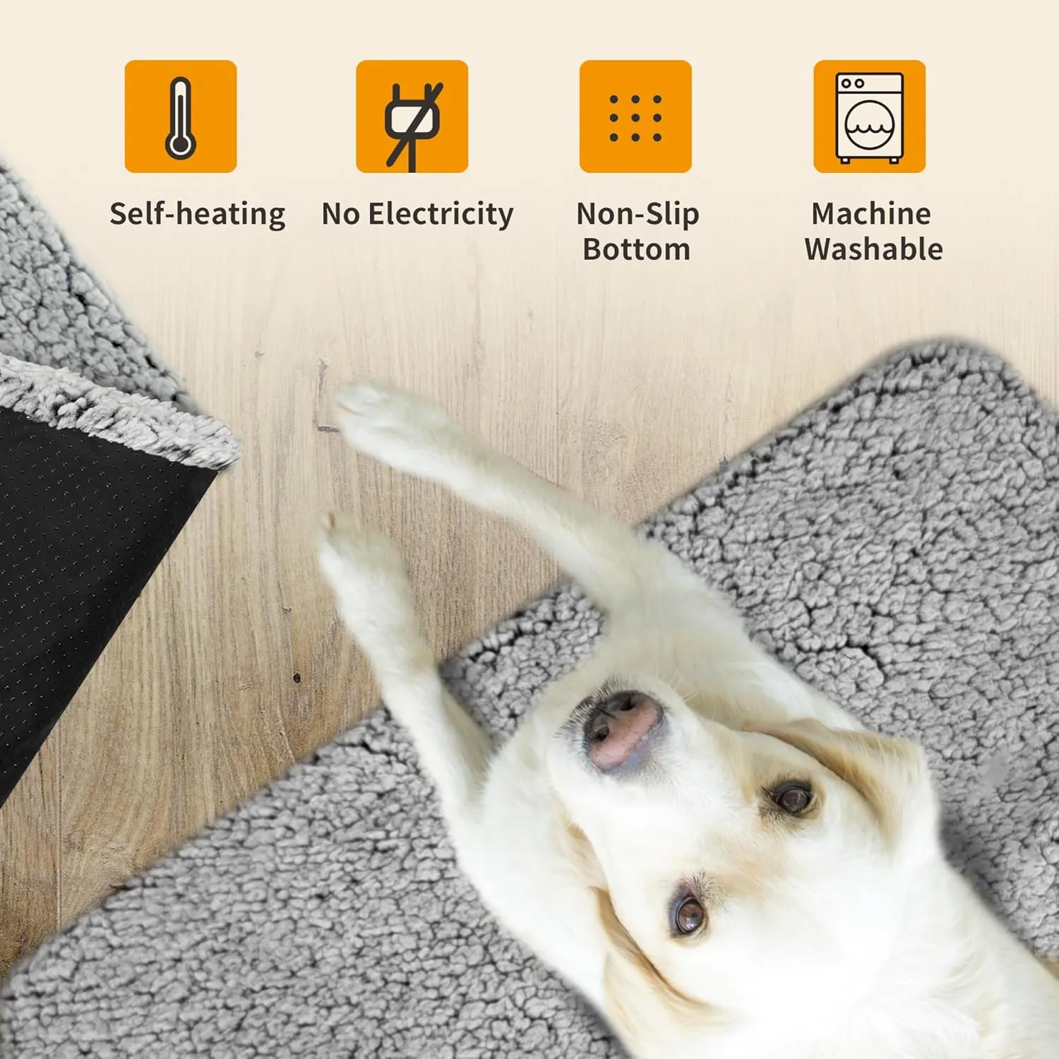 NWK Fluffy Self Warming Thermal Plush Fur Pet Mat for Dogs and Cats, Body Heat Reflecting Cat Bed Mat, Washable, for Sofa & Crate & Kennel & Car Seat (23'' X 35'', Grey)