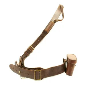 Original British WW1 Officers Sam Browne Belt Set with Whistle and Field Glasses in Case