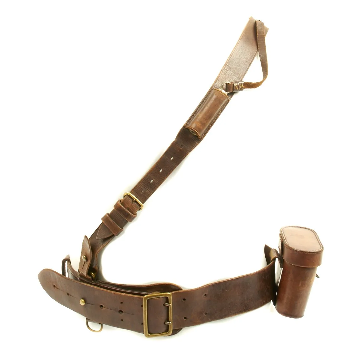 Original British WW1 Officers Sam Browne Belt Set with Whistle and Field Glasses in Case